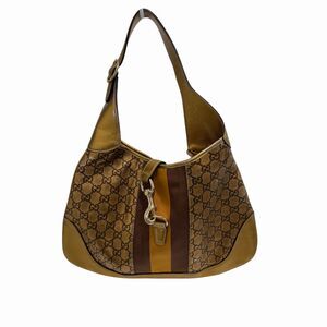 Gucci Metallic Gold Leather Web Jackie O Bouvier Medium Hobo Shoulder Bag